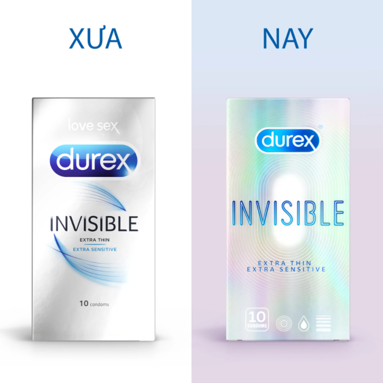 bao cao su siêu mỏng durex invisible mẫu cũ và mẫu mới